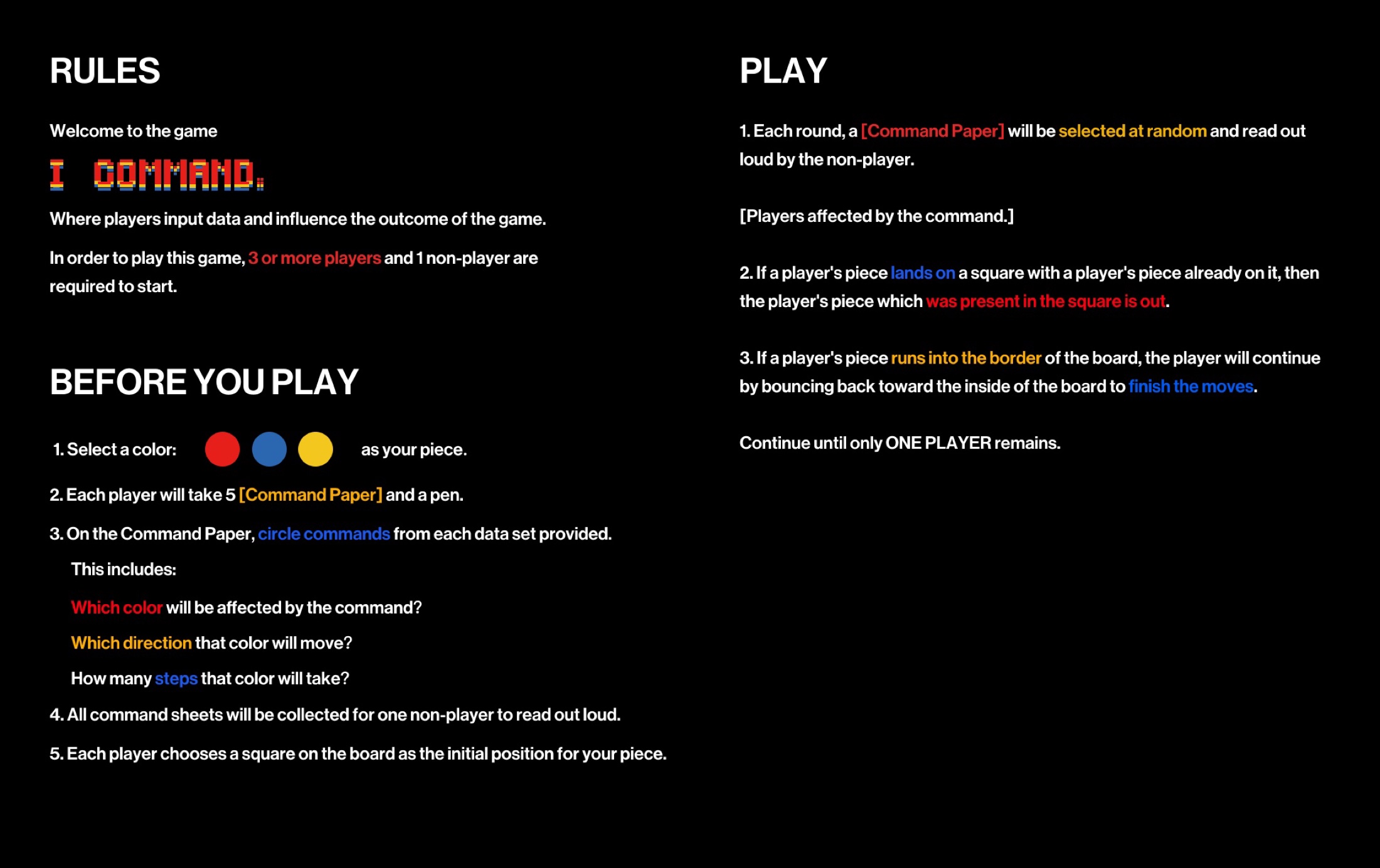 Rules and play instructions designed for the [1,0,2,4] exhibition
