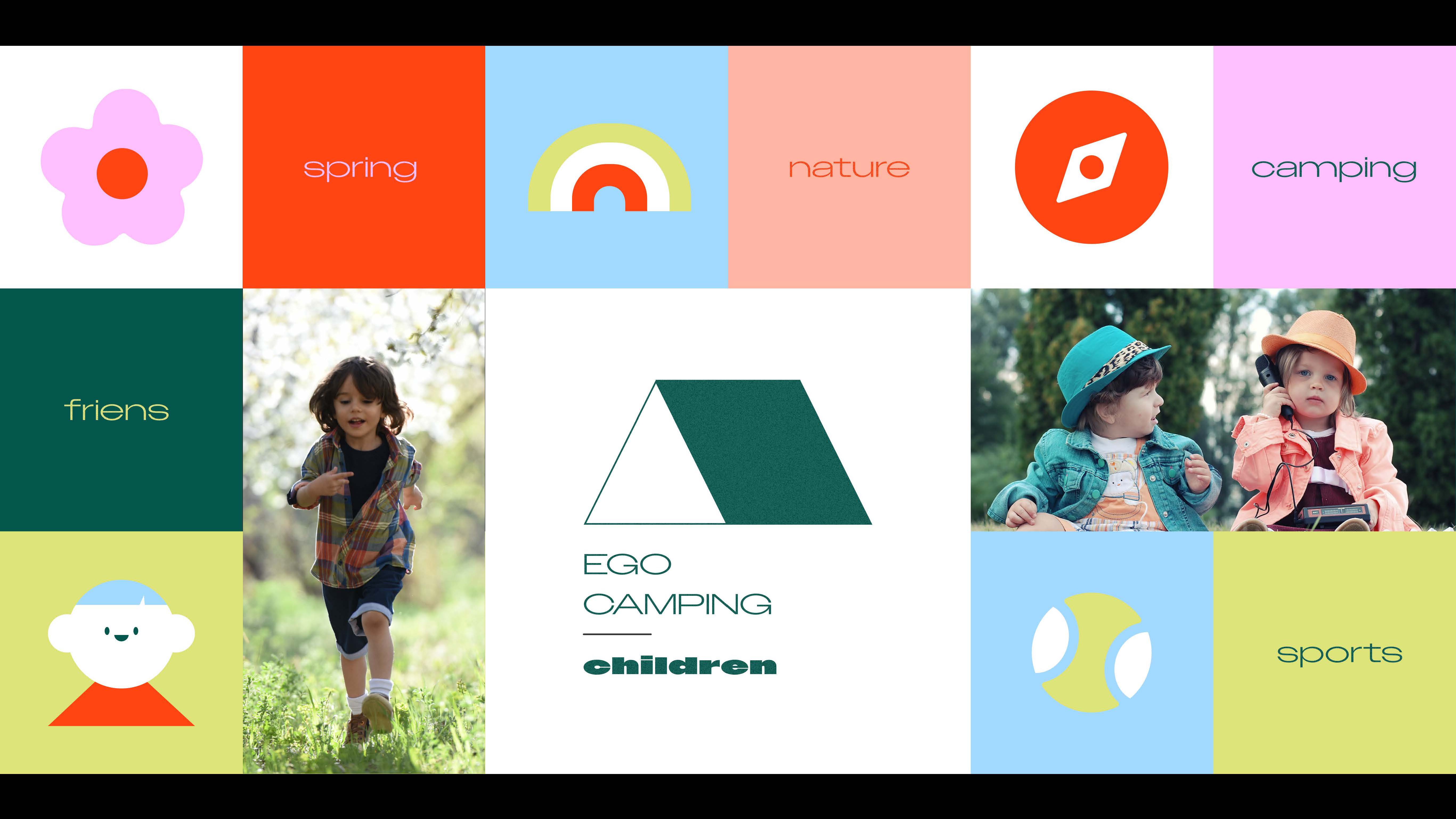 EGO Camping Children visual storyboard with playful icons and activity imagery