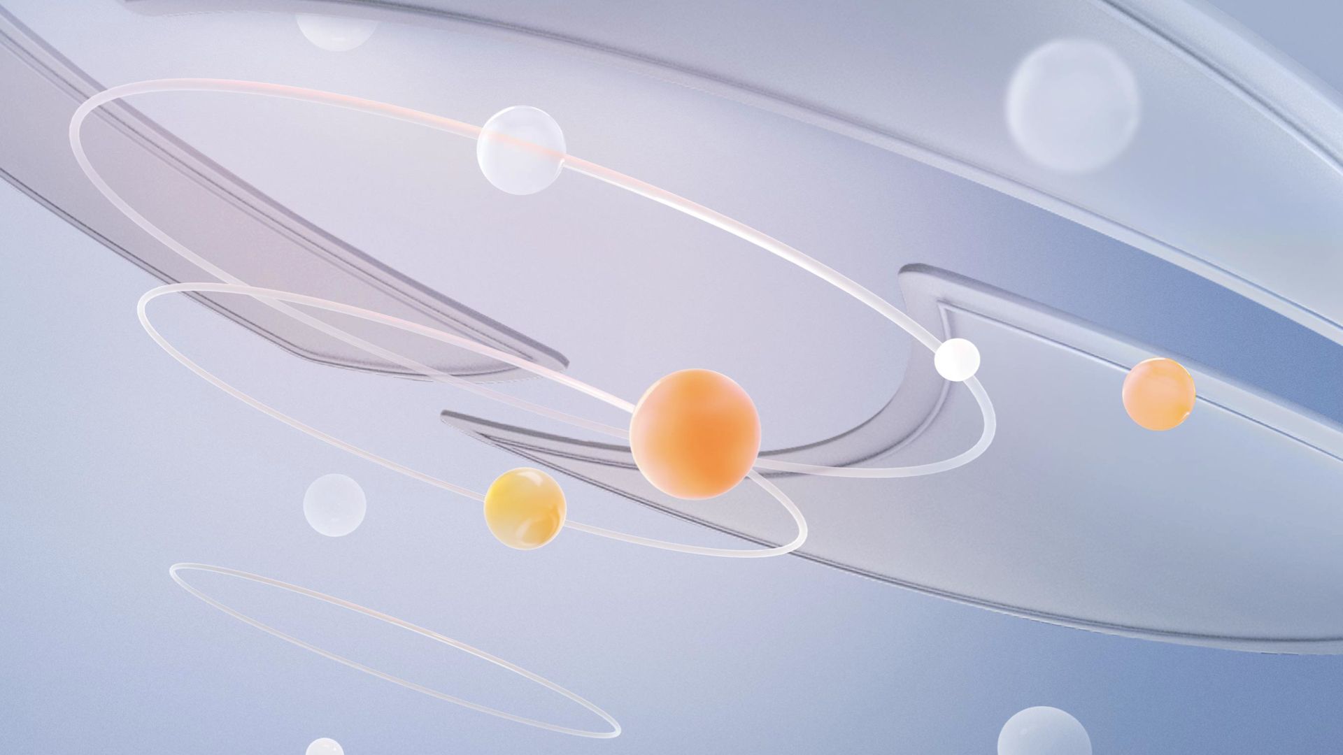 Light-blue Kuaishou Alliance visual with orbital forms and orange spheres