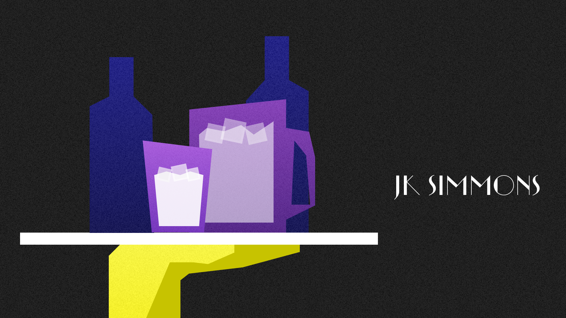 Illustrated J. K. Simmons credit with purple forms and a martini glass