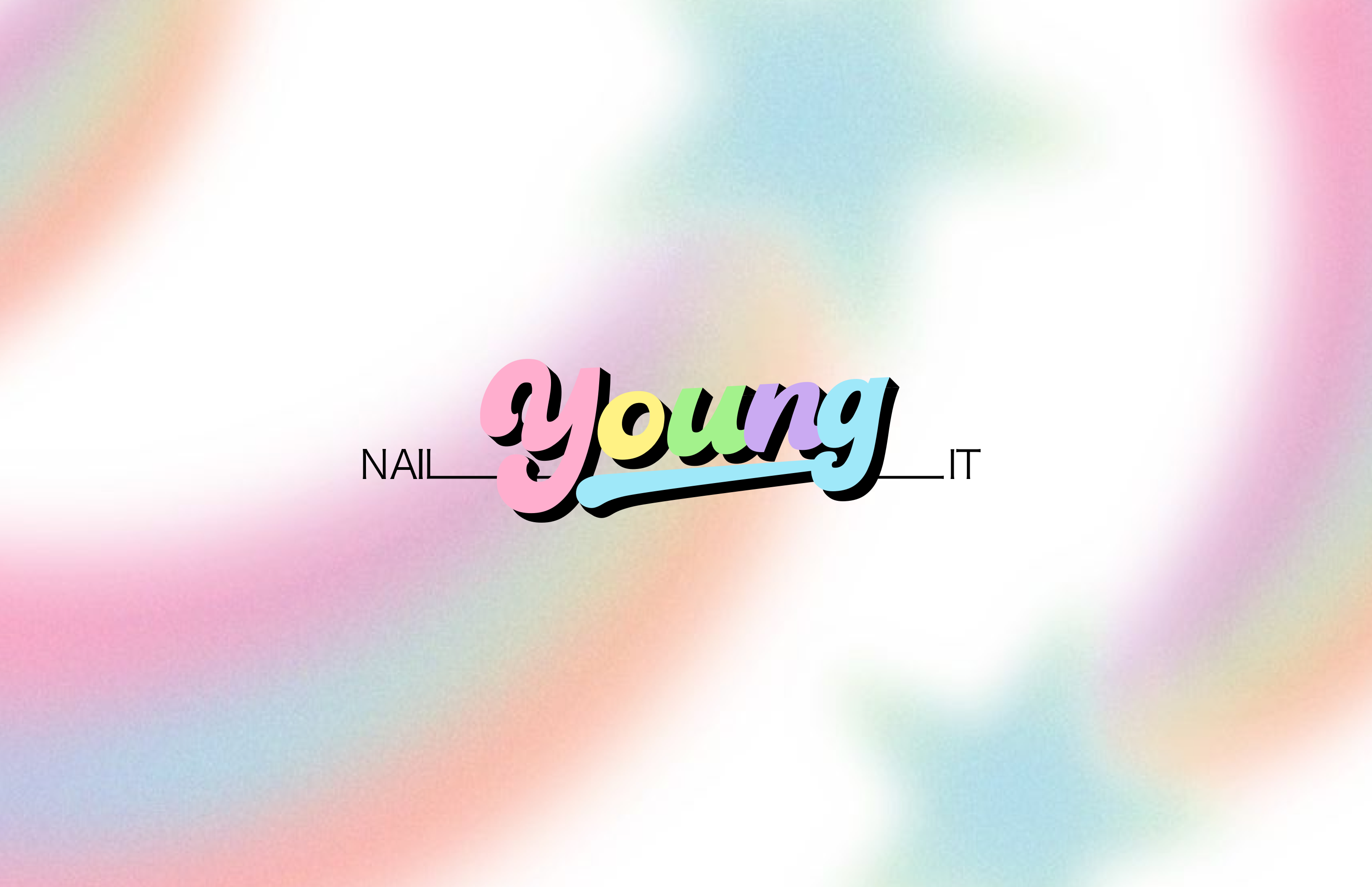 Colourful NAILIT Young lockup set against a soft gradient field