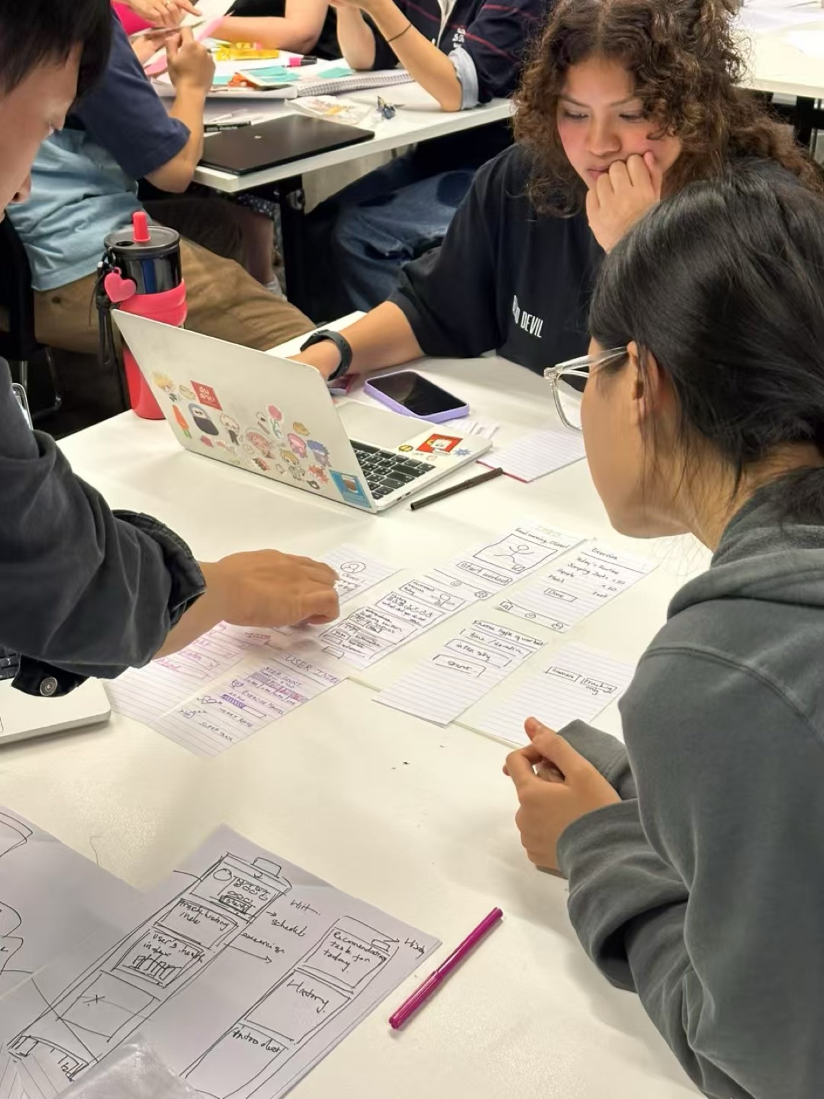 Students developing interface sketches together in Fundamentals of Interaction Design